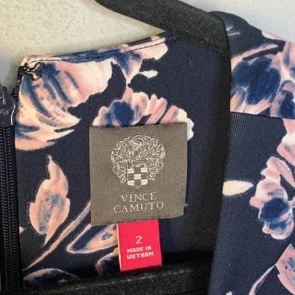 Vince Camuto navy blue pink floral scuba fit flare dress 2 - Picture 3 of 7